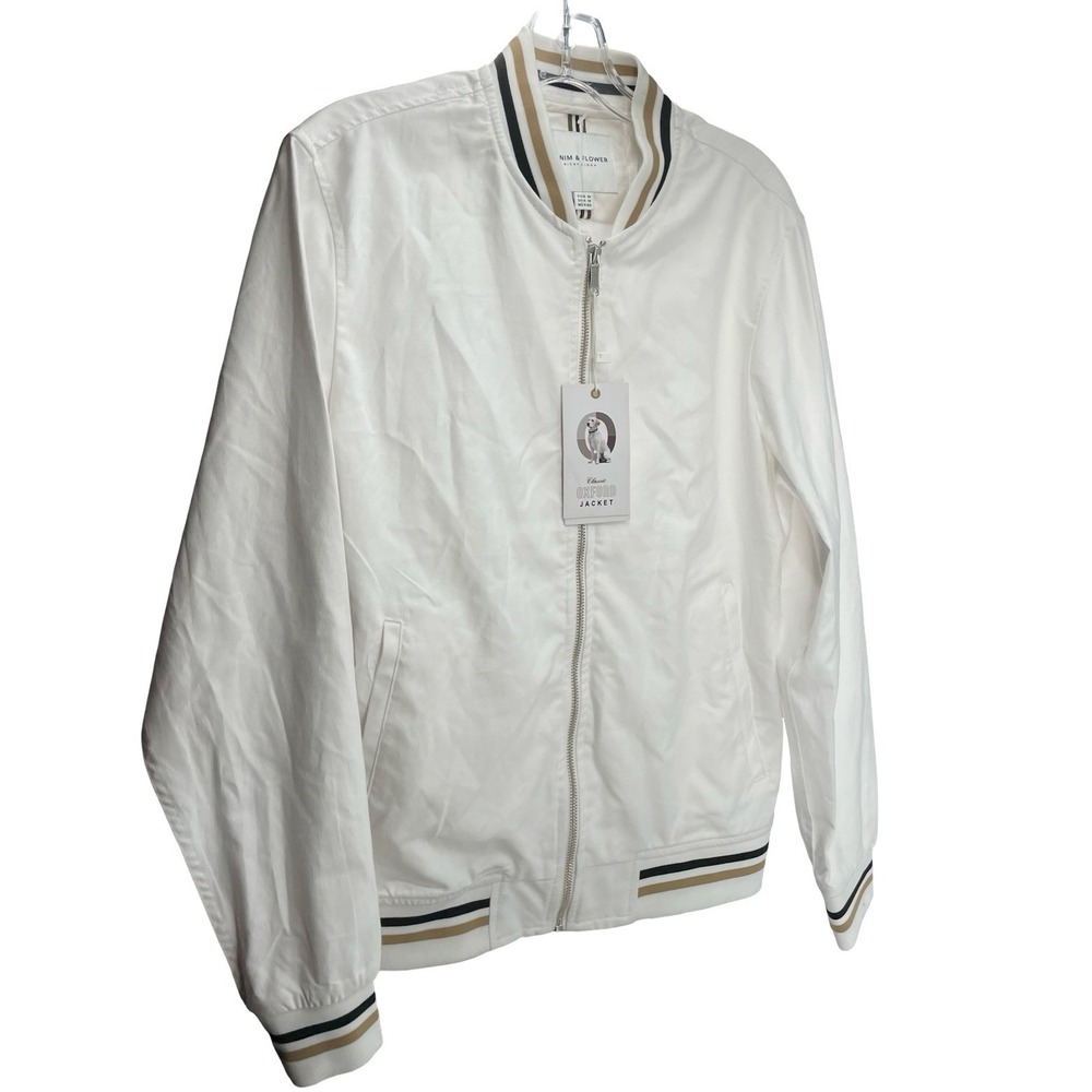 Denim & Flower Men's Jacket Bomber Oxford White Cotton Blend Medium
